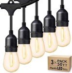 Svater Outdoor String Lights 150FT, E26 Socket, 48pcs S14 Shatterpoof Bulbs, 1 Watt Dimmable 2700K Warm White, IP65 Waterproof Commercial Grade Patio Lights（3 Pack X 50FT）