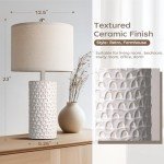 PARTPHONER 23" Modern Ceramic Table Lamp Set of 2, Table Lamps for Living Room, Rustic Farmhouse Bedside Lamps Nightstand lamp for Bedroom, White Desk Lamp for End Table Home Decor Beige