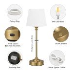 Cordless Table Lamp Rechargeable Gold - 1 Pack Brass 4000mAH Battery Operated Lamp for Decor, 3000K Stepless Dimming Touch Control Wireless Lamp for Bedroom, Dining Table, Counter, Living Room