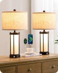 EDISHINE 22.44" Farmhouse Table Lamps with Night Light, 3 Way Dimmable Touch Control Bedside Lamp Set of 2, Rustic Nightstand Lamp for Living Room, Bedroom, A+C USB Ports, Frosted Glass Shade