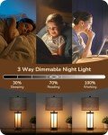 EDISHINE 22.44" Farmhouse Table Lamps with Night Light, 3 Way Dimmable Touch Control Bedside Lamp Set of 2, Rustic Nightstand Lamp for Living Room, Bedroom, A+C USB Ports, Frosted Glass Shade