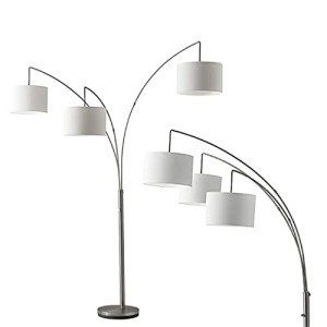Adesso Arc Floor Lamp with 3 Movable Shades & Dimmable Brightness - Perfect Lighting for Bedroom, Living Room and Corner Decor, Brushed Steel