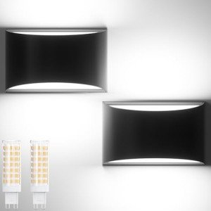 Sobrovo Modern Wall Sconce Set of 2 -White 4500K 10W Led Wall Sconce Indoor, Outdoor IP65 Waterproof, Hardwired, Up&Down Wall Mounted Wall Lighting for Living Room Bedroom Hallway(with G9 Bulbs)