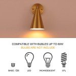 MWZ Gold Sconces Set of 2, Modern Brass Wall Sconces Lighting Fixtures with Metal Shade, Indoor Decor Wall Mount Swing Arm Lamp for Bedroom,Bedside,Kitchen,Hallway,Living Room,Reading,Bar