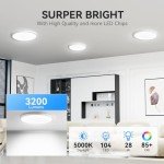 4PACK 3200lm LED Flush Mount Ceiling Light, Super Slim 12 inch LED Ceiling Light, 5000K Daylight LED Ceiling Light for Bedroom, living room, garage, office, warehouse, Dining room (White, Four Pack)