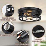 2-Light Flush Mount Ceiling Light Fixtures, 2-Pack Farmhouse Black Ceiling Lights, Industrial Metal Cage Light Fixtures Ceiling Mounted with Adjustable Head, Ceiling Lights for Bedroom Hallway Kitchen