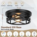 2-Light Flush Mount Ceiling Light Fixtures, 2-Pack Farmhouse Black Ceiling Lights, Industrial Metal Cage Light Fixtures Ceiling Mounted with Adjustable Head, Ceiling Lights for Bedroom Hallway Kitchen