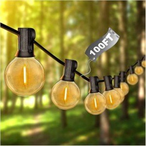 DAYBETTER 100FT Outdoor String Lights Waterproof,Patio Lights with 50 Shatterproof Dimmable LED Edison Bulbs(+1 Spare),Connectable G40 Globe String Lights for Outside Garden Yard Porch,Black Wires