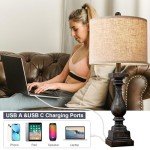 BOBOMOMO 27" Farmhouse Table Lamp Set of 2 with USB A+C for Bedroom Living Room Vintage Rustic Traditional Nightstand Bedside Lamps Retro Side Table Lamps (Black)