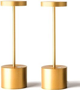 SAKRINGT 2 Pack Cordless Table Lamp Rechargeable, 5000mAh Battery Operated Portable Table Light,Dimming LED Table Lamp for Restaurant/Patio /Outdoor(Gold)