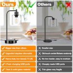 Industrial Table Lamp with 2 USB Charging Ports, Fully Stepless Dimmable Modern Nightstand Lamp, Glass Shade Bedside Desk Lamp for Bedroom Living Room Office, 6W 2700K LED Edison Bulb Included