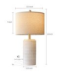 PoKat 23'' Bedside Table Lamp for Bedroom Nightstand - Ceramic Lamp for Living Room, White Night Stand Light Lamp with Round Linen Shade, Modern Bedroom Lamp Beige
