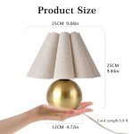 Ziqqeelam Gold Small Bedside Table Lamp for Bedroom, Brass Gold Bedroom Lamps for Nightstand, Cute Mini Table Lamps for Small Spaces with Scalloped Shade for Bedroom, Living Room, Kids Dorm