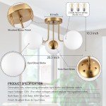 KoKo&Yukina 3-Light Semi Flush Mount Ceiling Light Globe Ceiling Light Mid Century Ceiling Light with Opal Milk Glass Globe & Brushed Brass for Bedroom Hallway Entryway Kitchen Living Room-Bulb Incl