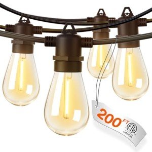 addlon 200FT(4-Pack*50FT) LED Outdoor String Lights with Edison Shatterproof Bulbs, Heavy-Duty and Weatherproof Strand, Commercial Grade Patio Lights, Decorative for Garden or Patio, Black
