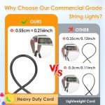 Mlambert 48FT Outdoor Patio Lights Waterproof Dimmable with Remote, RGB Cafe LED String Light with 15 Shatterproof Bulbs for Bistro Party-Black 1 Pack