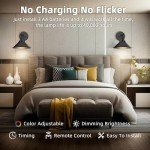 ZornLots Battery Operated Wall Sconce Set of 2,Vintage Wireless Wall Sconces with Remote,Dimmable Led Wall Lights,Wall Lamp Fixture Indoor Bedroom Living Room Kitchen,LED Bulbs Included,Black