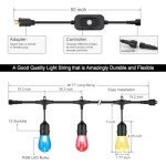 Mlambert 48FT Outdoor Patio Lights Waterproof Dimmable with Remote, RGB Cafe LED String Light with 15 Shatterproof Bulbs for Bistro Party-Black 1 Pack