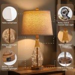 OYEARS 23" USB A+C Table Lamp Sets of 2 Modern Bedside Lamps Retro Farmhouse Rattan Glass Nightstand Nightlight Lamps for Bedroom Living Room Dorm,Two Light Points