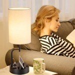 Dreamholder Table Lamp with 3 USB Charging Ports, Modern Desk Lamp with AC Outlet and Phone Stands, Perfect Bedside Lamp for Bedroom, Living Room, Office (Pack of 2), Cream
