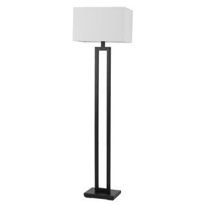 Globe Electric 67046 58" Floor Lamp, Matte Black, White Linen Shade, On/Off Socket Rotary Switch, Standing, Living Room Decor, Bedroom, Tall, Corner Light