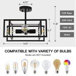 Minyuco Black Ceiling Light Fixtures - 4-Light Industrial Farmhouse Flush Mount Ceiling Lighting,Vintage Metal Chandelier Ceiling Lamp for Kitchen Living Room Bedroom Hallway Laundry Entryway