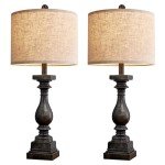 BOBOMOMO 27" Farmhouse Table Lamp Set of 2 with USB A+C for Bedroom Living Room Vintage Rustic Traditional Nightstand Bedside Lamps Retro Side Table Lamps (Black)