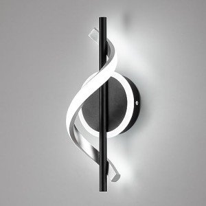LED Wall Sconces Indoor, 12W LED Wall Mount Lights, Modern Spiral Wall Lamp, Bedside Wall Lamps, 6000K Cold Wall Light Fixture for Stairs, Living Room, Bedroom, Aisle, Hallway (Cold White, Black)