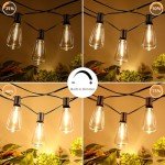 Brightever Dimmable Outdoor String Lights with Remote, 3 Colors in 1 LED Patio Lights for Outside with 25+1 ST38 Edison Bulbs, 50FT 3 Modes Gazebo Lights Waterproof for Camping Deck, 2700K/4000K/5000K
