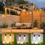 Brightever Dimmable Outdoor String Lights with Remote, 3 Colors in 1 LED Patio Lights for Outside with 25+1 ST38 Edison Bulbs, 50FT 3 Modes Gazebo Lights Waterproof for Camping Deck, 2700K/4000K/5000K