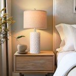 PARTPHONER 23" Modern Ceramic Table Lamp Set of 2, Table Lamps for Living Room, Rustic Farmhouse Bedside Lamps Nightstand lamp for Bedroom, White Desk Lamp for End Table Home Decor Beige