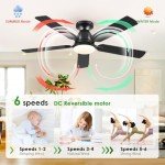 Ceiling Fans with Lights- 52" Low Profile Indoor Ceiling Fan with Light and Remote/APP Control, Flush Mount, LED Dimmable DC Reversible Modern Ceiling Fan for Bedroom（Black）
