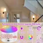 Battery Operated Wall Sconce Light with Remote Control, Dimmable Wall Sconce Set of 2 with White Fabric Shade, Indoor Wireless Battery Operated Wall Lamp Light For Bedroom Living Room, Bulb Included (