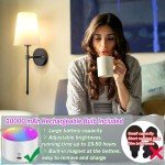 Battery Operated Wall Sconce Light with Remote Control, Dimmable Wall Sconce Set of 2 with White Fabric Shade, Indoor Wireless Battery Operated Wall Lamp Light For Bedroom Living Room, Bulb Included (