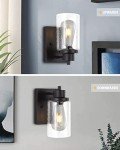 Eidonta 2-Pack Bath Vanity Light Fixtures Wall Sconces, Modern Indoor Bathroom Wall Lights with Seeded Glass, Black Wall Light Fixtures for Bedroom Mirror Kitchen Living Room Entryway Patio