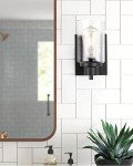 Eidonta 2-Pack Bath Vanity Light Fixtures Wall Sconces, Modern Indoor Bathroom Wall Lights with Seeded Glass, Black Wall Light Fixtures for Bedroom Mirror Kitchen Living Room Entryway Patio
