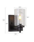 Eidonta 2-Pack Bath Vanity Light Fixtures Wall Sconces, Modern Indoor Bathroom Wall Lights with Seeded Glass, Black Wall Light Fixtures for Bedroom Mirror Kitchen Living Room Entryway Patio