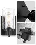 Eidonta 2-Pack Bath Vanity Light Fixtures Wall Sconces, Modern Indoor Bathroom Wall Lights with Seeded Glass, Black Wall Light Fixtures for Bedroom Mirror Kitchen Living Room Entryway Patio