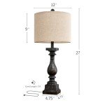 BOBOMOMO 27" Farmhouse Table Lamp Set of 2 with USB A+C for Bedroom Living Room Vintage Rustic Traditional Nightstand Bedside Lamps Retro Side Table Lamps (Black)