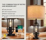 G-SAFAVA 23.75'' Industrial Black Metal Table Lamps Living Room Lamp for Nightstand Set of 2 Bedside End Lamp Home Decor Touch Lamp Modern Lamps with USB Port