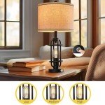 G-SAFAVA 23.75'' Industrial Black Metal Table Lamps Living Room Lamp for Nightstand Set of 2 Bedside End Lamp Home Decor Touch Lamp Modern Lamps with USB Port