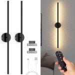 Battery Operated Wall Sconces Set of Two, 35 Inch Wireless LED Sconces Wall Lighting with Remote Control Dimmable, Rechargeable Wall Lights, Wall Lamp Indoor for Living Room Bedroom Hallway - Black