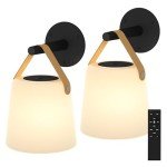 TACAHE Rechargeable Wall Sconce - Plastic Frosted Lampshade - 3 Color Temp & 5 Brightness - Remote Control - 5000 mAh Rechargeable Battery Operated - No Hardwired Required - Set of 2