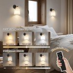 TACAHE Rechargeable Wall Sconce - Plastic Frosted Lampshade - 3 Color Temp & 5 Brightness - Remote Control - 5000 mAh Rechargeable Battery Operated - No Hardwired Required - Set of 2