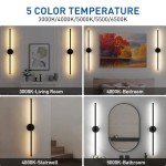 Battery Operated Wall Sconces Set of Two, 35 Inch Wireless LED Sconces Wall Lighting with Remote Control Dimmable, Rechargeable Wall Lights, Wall Lamp Indoor for Living Room Bedroom Hallway - Black