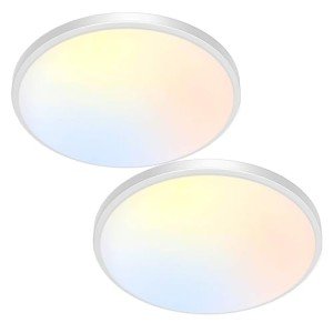 2Pack LED Flush Mount Ceiling Light Fixture, 12Inch 24W, Dimmable&3000K/3500K/4000K/5000K/6500K Adjustable Low Profile Ceiling Lights, 3200LM Modern Lamp for Kitchen, Bedroom, Porch, Hallway, White