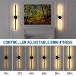 Battery Operated Wall Sconces Set of Two, 35 Inch Wireless LED Sconces Wall Lighting with Remote Control Dimmable, Rechargeable Wall Lights, Wall Lamp Indoor for Living Room Bedroom Hallway - Black