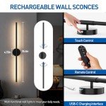 Battery Operated Wall Sconces Set of Two, 35 Inch Wireless LED Sconces Wall Lighting with Remote Control Dimmable, Rechargeable Wall Lights, Wall Lamp Indoor for Living Room Bedroom Hallway - Black