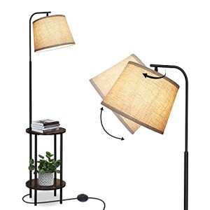 DEWENWILS Floor Lamp with Table Attached, Farmhouse Narrow Nightstand, Wooden End Side Table Floor Lamp, Adjustable Reading Lamp for Bedroom, Living Room, Office, Kids Room