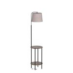 DEWENWILS Floor Lamp with Table Attached, Farmhouse Narrow Nightstand, Wooden End Side Table Floor Lamp, Adjustable Reading Lamp for Bedroom, Living Room, Office, Kids Room